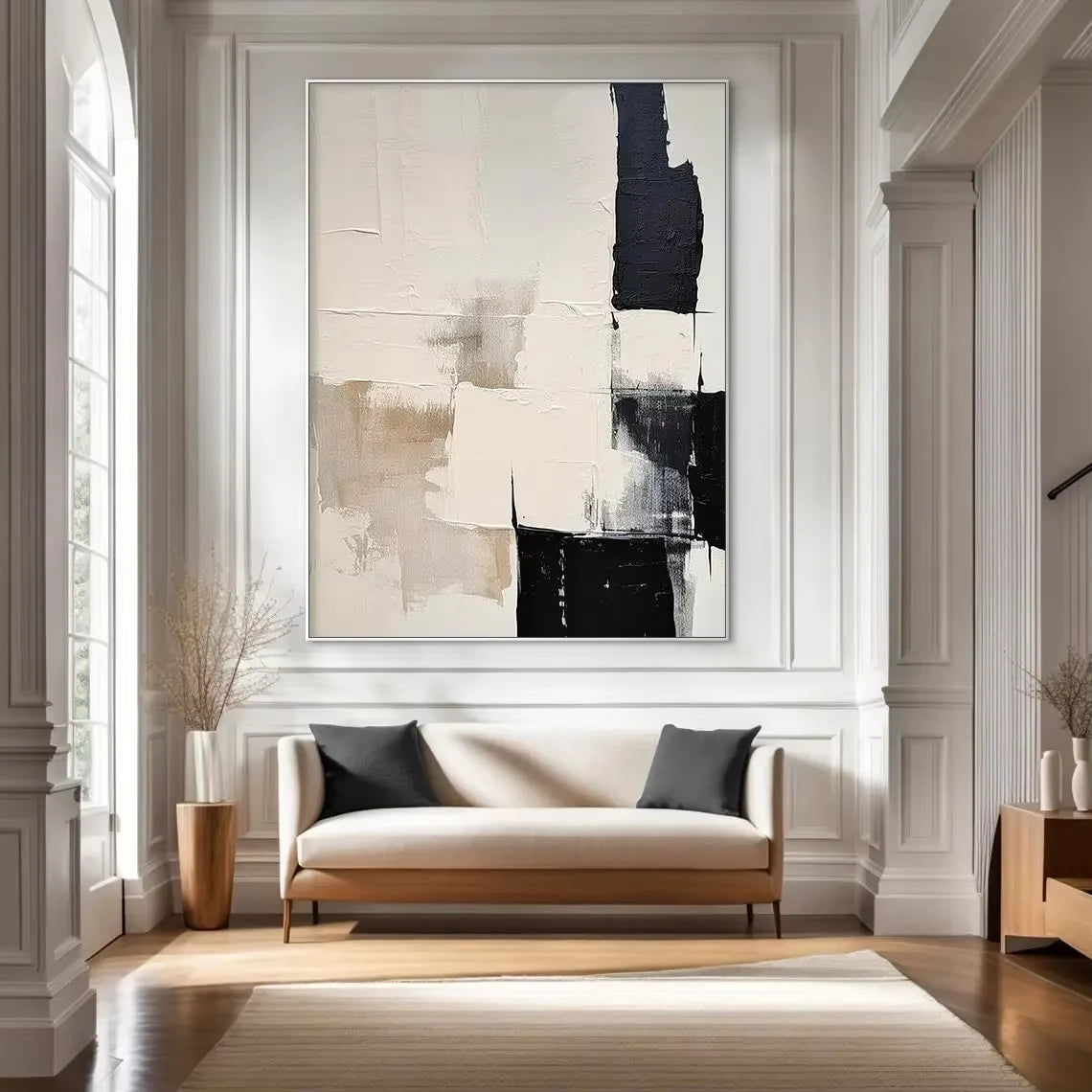 Vintage Abstract Beige Color Block Wall Art Fine Art Canvas Prints - Modern Art For Living Room Dining Room Bedroom Art For Contemporary Home Office Interiors
