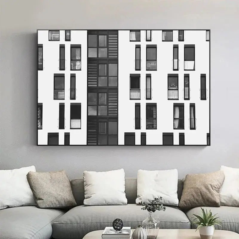 Modern Urban Architectural Wall Art Fine Art Canvas Prints - Black White Posters & Prints For Living Room Dining Room Art For Contemporary Home and Office Interiors