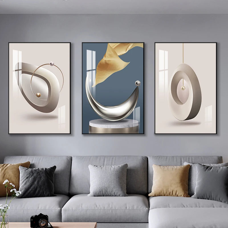 Set of 3Pcs Modern Aesthetics Abstract Geometry Wall Art Fine Art Canvas Prints - Triptych Artworks For Contemporary Apartment Living Room Bedroom Art Decor