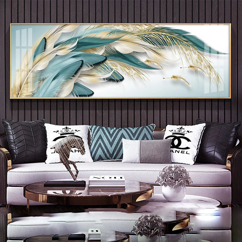 Modern Abstract Auspicious Feather Wall Art Fine Art Canvas Prints - Wide Format Pictures For Above The Bed Modern Art For Above The Sofa