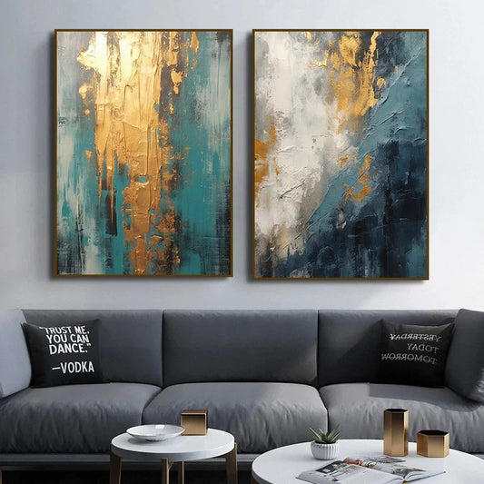 Urban Abstract Black Grey Golden Wall Art Fine Art Canvas Prints - Art For Modern Apartment Living Room Dining Room Art For Contemporary Home Office Interiors