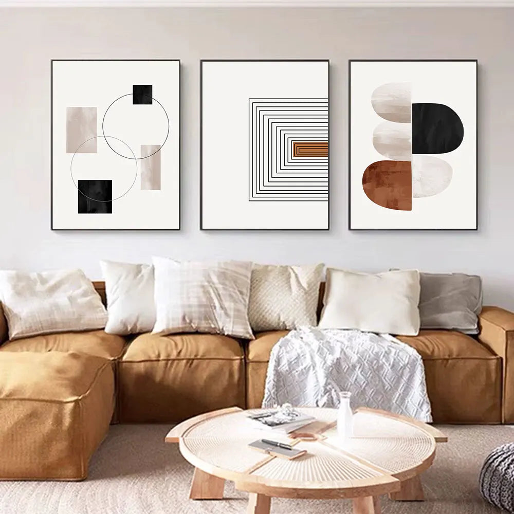 Set of 3 Pcs Modern Zen Abstract Minimalist Wall Art Fine Art Canvas Prints - Neutral Tone Artwork Pictures For Contemporary Apartment Living Room Home Office Art Decor