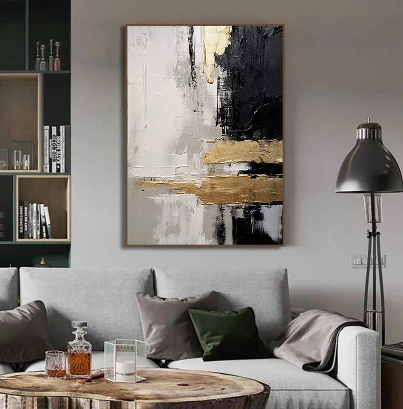 Neutral Tones Black Beige Grey Golden Abstract Wall Art Fine Art Canvas Prints - Modern Art For Urban Loft Living Room Dining Room Art For Contemporary Interiors