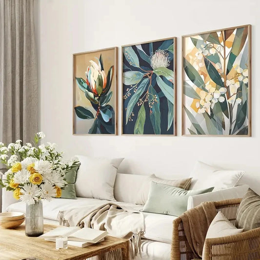Set of 3Pcs Colorful Abstract Exotic Floral Wall Art Fine Art Canvas Prints - Modern Botanical Pictures For Living Room Dining Room Boutique Hotel Room Art Decor