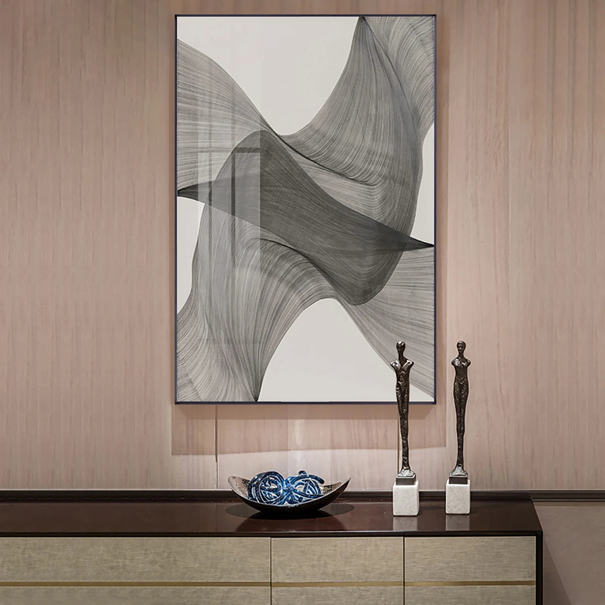 Minimalist Grey Flowing Lines Abstract Wall Art Fine Art Canvas Prints - Modern Artwork For Living Room Bedrom Dining Room Art For Modern Apartment Decor