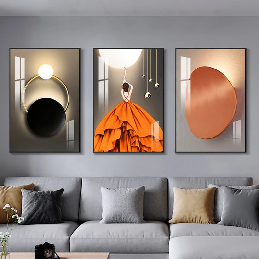 Set of 3Pcs Modern Aesthetics Abstract Geometry Wall Art Fine Art Canvas Prints - Triptych Artworks For Contemporary Apartment Living Room Bedroom Art Decor