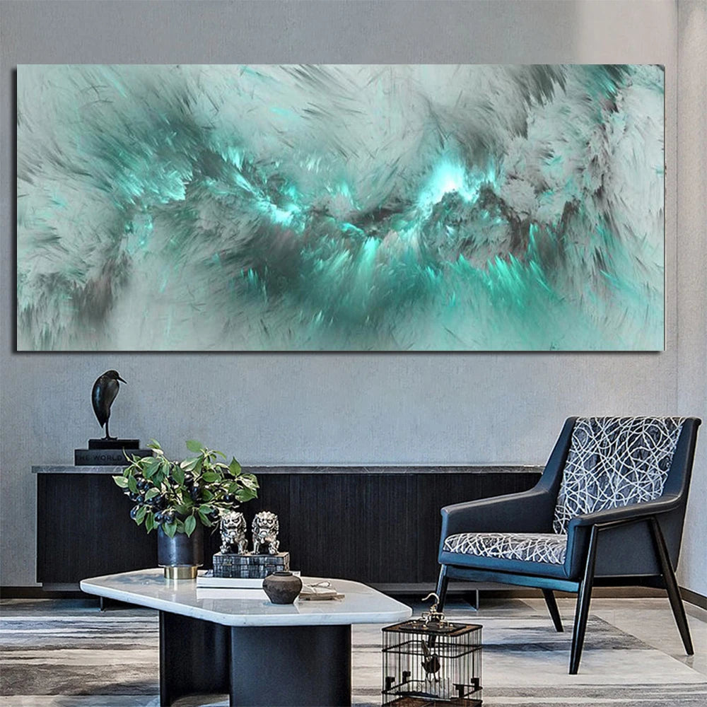 Alien Cloud Abstract Wide Format Wall Art Fine Art Canvas Print - Modern Neutral Colors Living Room Picture For Above The Sofa Bedroom Art For Above The Bed