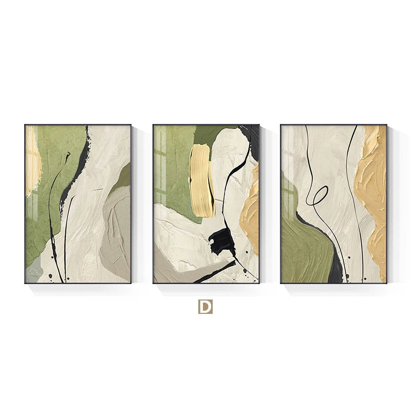 Nordic Abstract Beige Green Geomorphic Wall Art Fine Art Canvas Prints - Art For Modern Apartment Living Room Bedroom Art For Contemporary Interiors