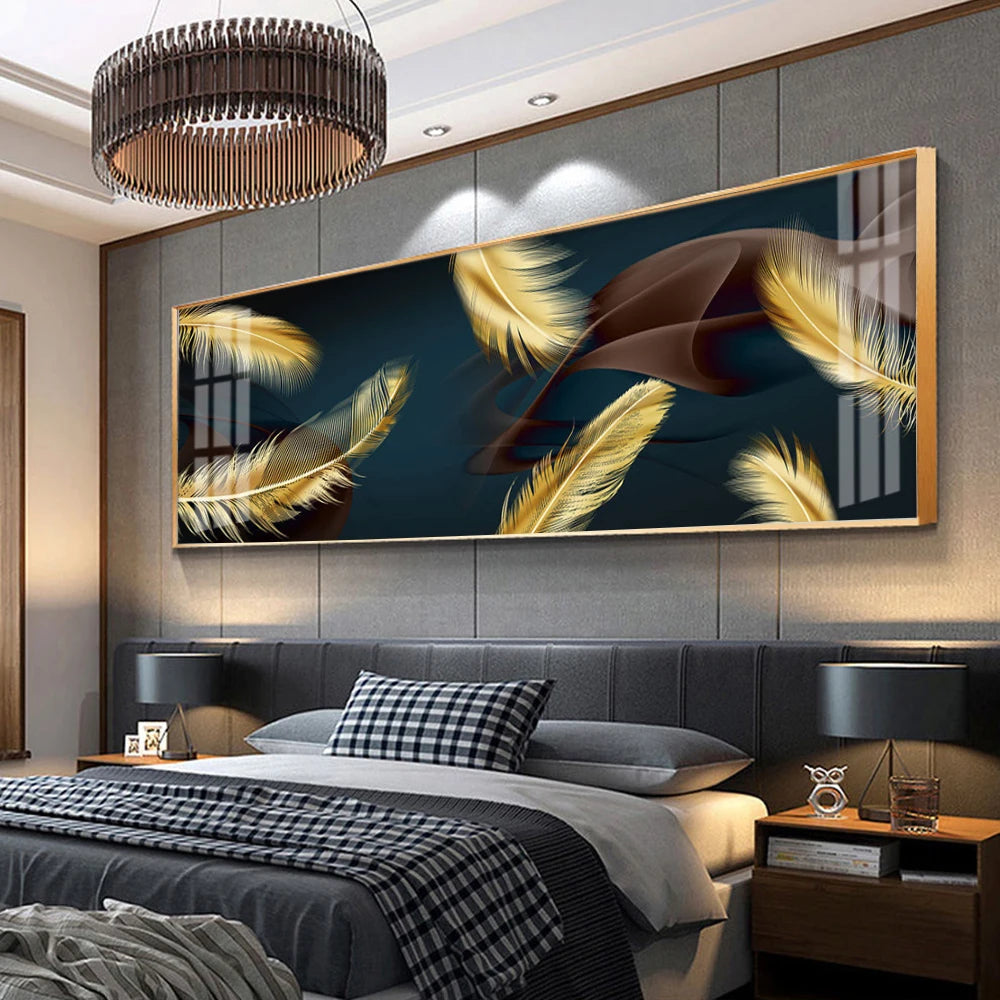 Modern Abstract Auspicious Feather Wall Art Fine Art Canvas Prints - Wide Format Pictures For Above The Bed Modern Art For Above The Sofa