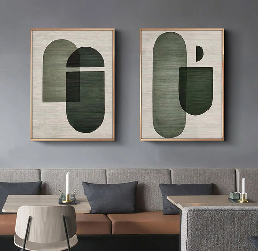 Vintage Abstract Green Beige Wall Art Fine Art Canvas Prints - Inspirational Art For Contemporary Living Room Dining Room Bedroom Art For Modern Living