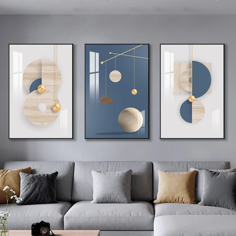 Set of 3Pcs Modern Aesthetics Abstract Geometry Wall Art Fine Art Canvas Prints - Triptych Artworks For Contemporary Apartment Living Room Bedroom Art Decor