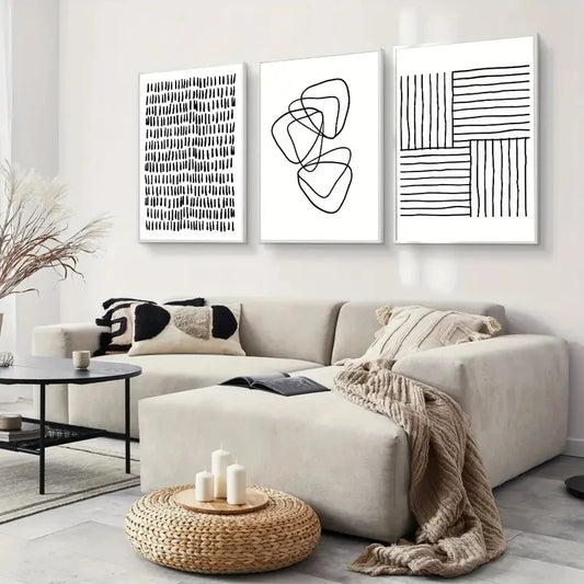 Set of 3Pcs Minimalist Black White Line Art Fine Art Canvas Prints - Abstract Art For Modern Apartment Living Room Dining Room Bedroom Art Scandinavian Home Decor