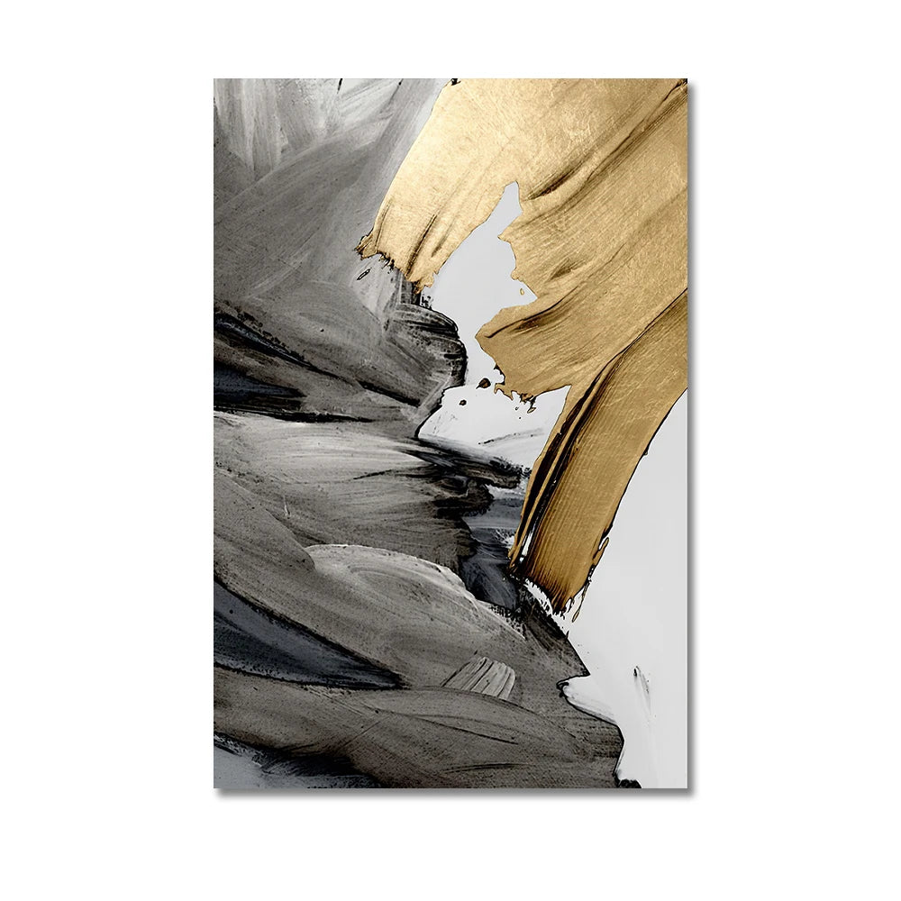 Elegant Golden Grey Abstract Wall Art Fine Art Canvas Prints - Pictures For Modern Apartment Living Room Dining Room Contemporary Bedroom Art Decor