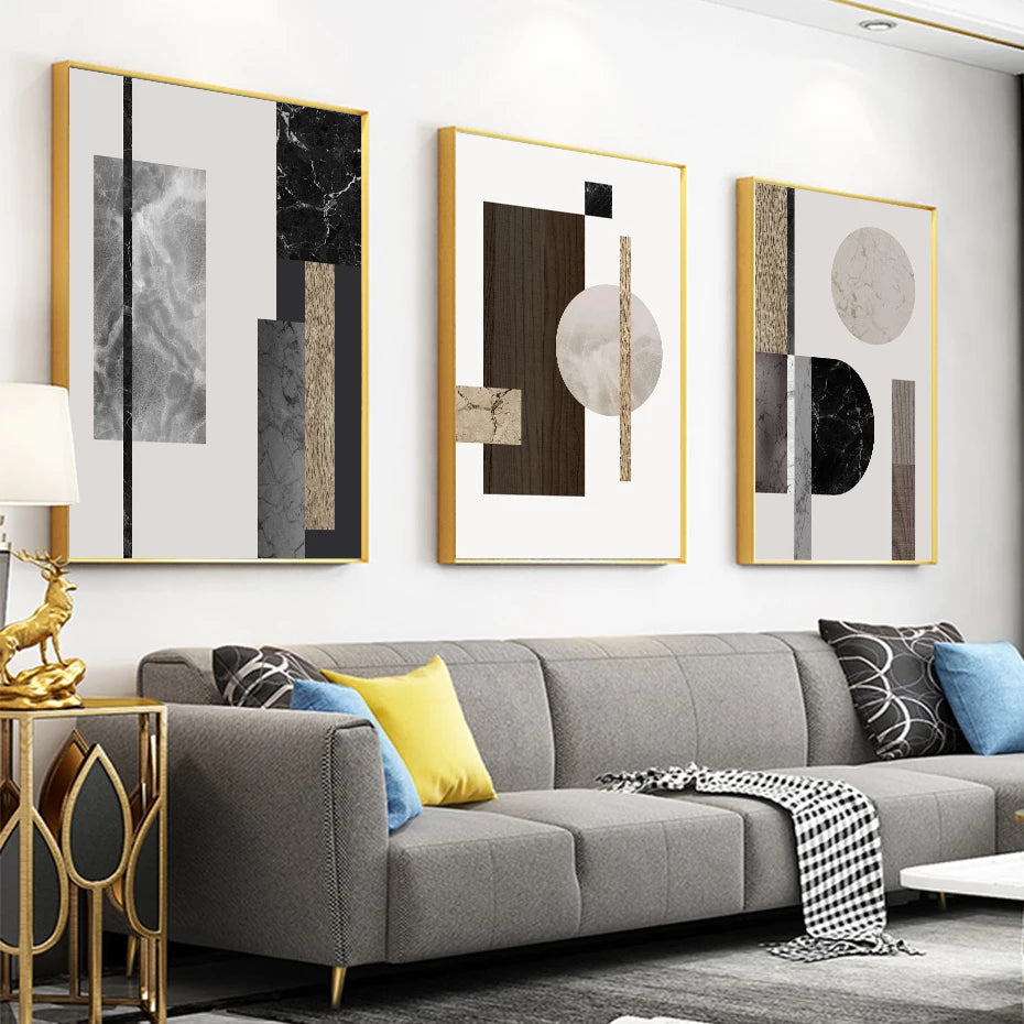 Modern Architectural Abstract Geometric Wall Art Fine Art Canvas Prints - Neutral Color Artworks For Living Room Dining Room Art For Contemporary Interiors