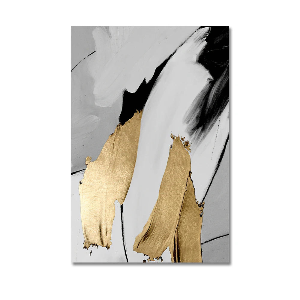 Elegant Golden Grey Abstract Wall Art Fine Art Canvas Prints - Pictures For Modern Apartment Living Room Dining Room Contemporary Bedroom Art Decor