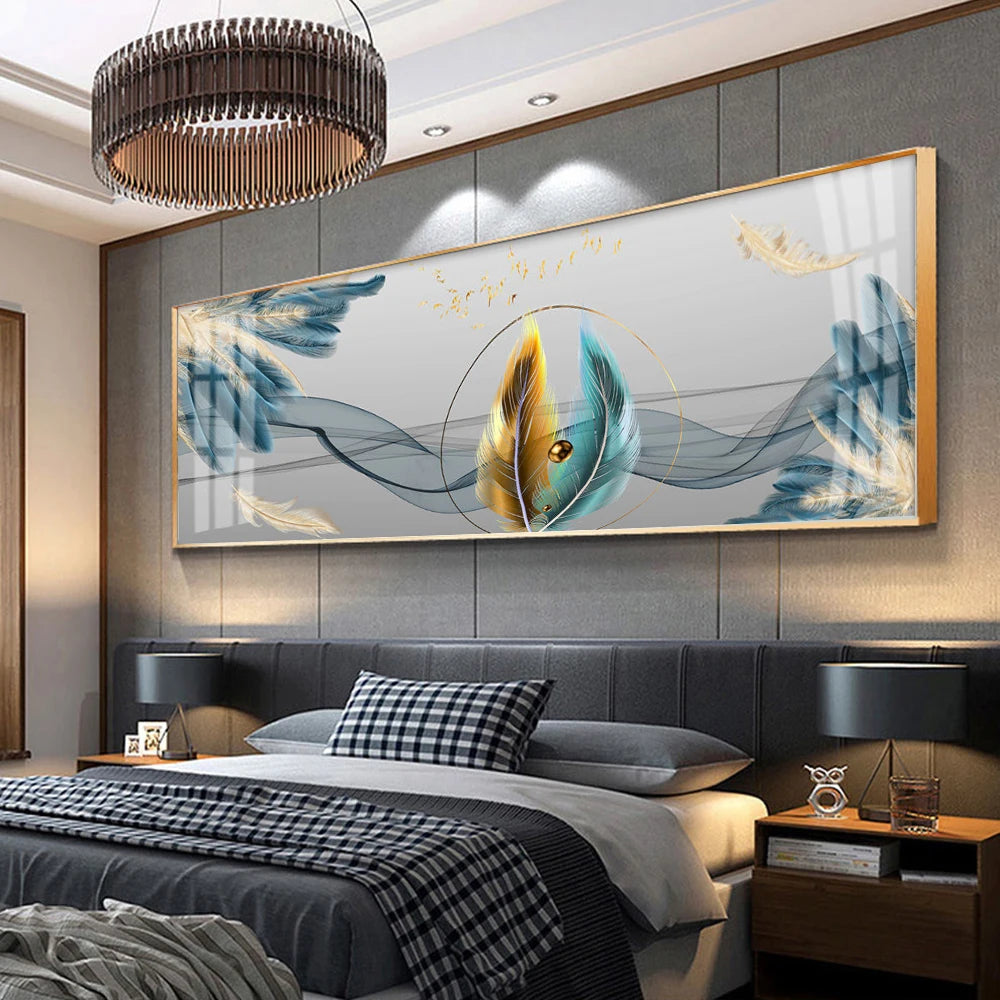 Modern Abstract Auspicious Feather Wall Art Fine Art Canvas Prints - Wide Format Pictures For Above The Bed Modern Art For Above The Sofa