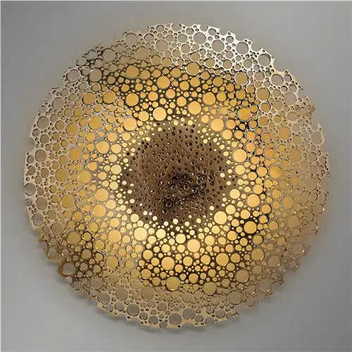 Modern Abstract Golden Spherical Square Format Wall Art Fine Art Canvas Prints - Modern Artworks For Living Room Dining Room Art For Contemporary Home Decor