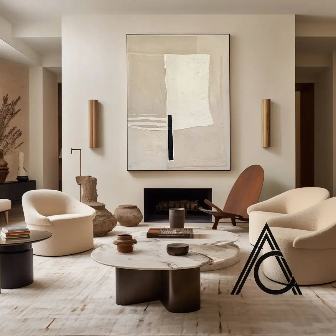 Vintage Abstract Beige Color Block Wall Art Fine Art Canvas Prints - Modern Art For Living Room Dining Room Bedroom Art For Contemporary Home Office Interiors