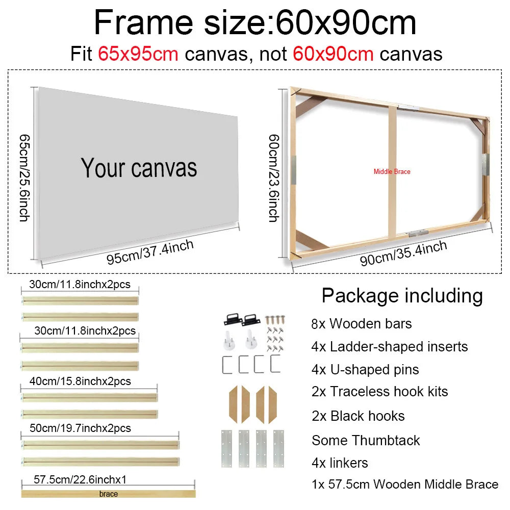 Wooden Frames 40x50 60x90 50x70cm For Framing Canvas Prints DIY Framing Kits Canvas Stretcher Bars Natural Wood Easy To Assemble - Fixtures and Fittings Included