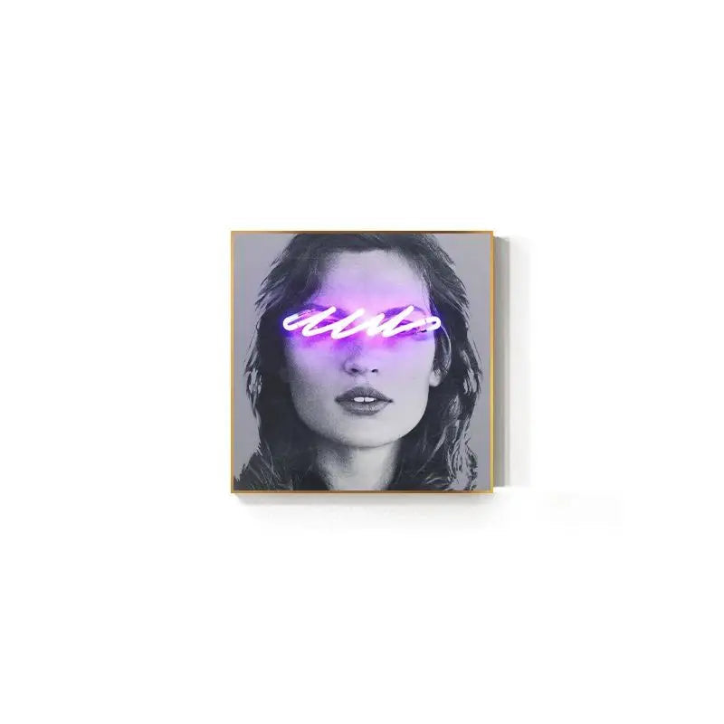 Black White Neon Fashion Model Wall Art Square Format Fine Art Canvas Prints - Modern Art For Boutique Studio Salon Art Decor