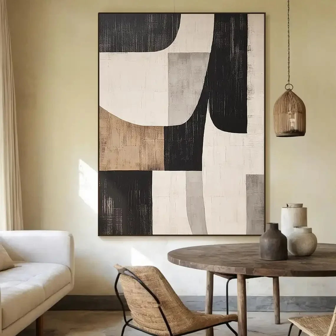 Neutral Color Schemes Contemporary Abstract Minimalist Wall Art Fine Art Canvas Print - Modern Artwork For Living Room Foyer Dining Room Entranceway Art Decor