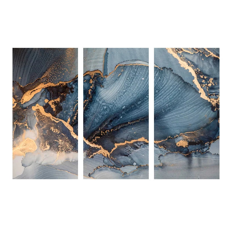 Set of 3 Pcs Abstract Blue Marble Print Wall Art Fine Art Canvas Prints - Modern Art For Living Room Foyer Dining Room Decor Art For Contemporary Interiors
