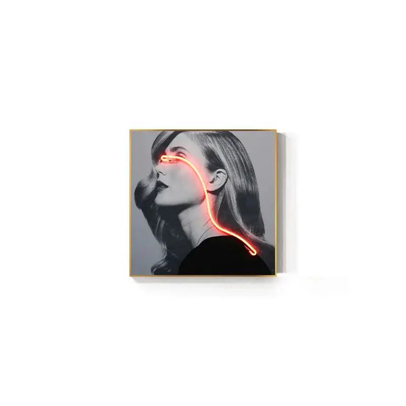 Black White Neon Fashion Model Wall Art Square Format Fine Art Canvas Prints - Modern Art For Boutique Studio Salon Art Decor