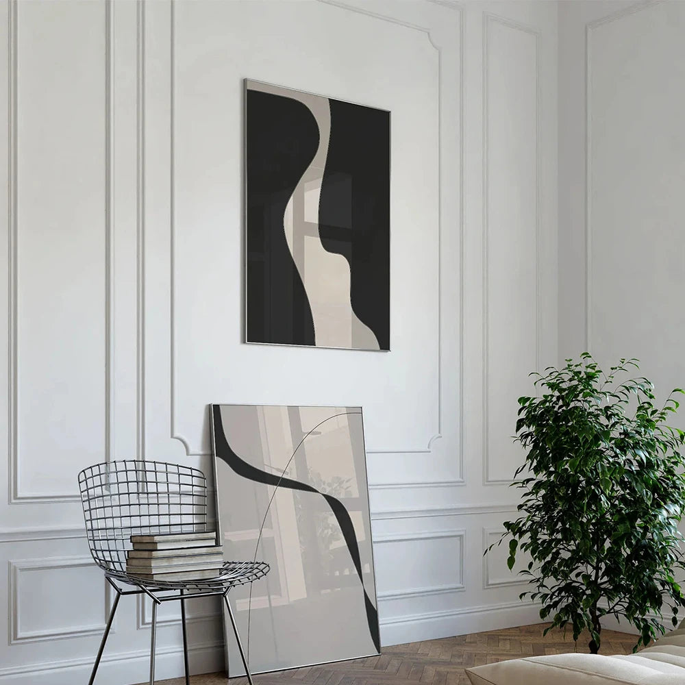 Modern Minimalist Black Beige Abstract Wall Art Fine Art Canvas Prints - Pictures For Living Room Above The Sofa Art For Bedroom Dining Room Wall Decor