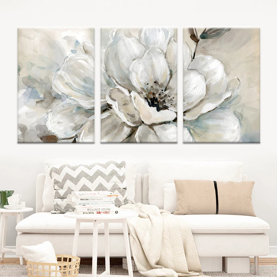 Set of 3Pcs Light Neutral Floral Abstract Wall Art Fine Art Canvas Print - Modern Botanical Art For Living Room Above The Sofa Art For Above The Bed