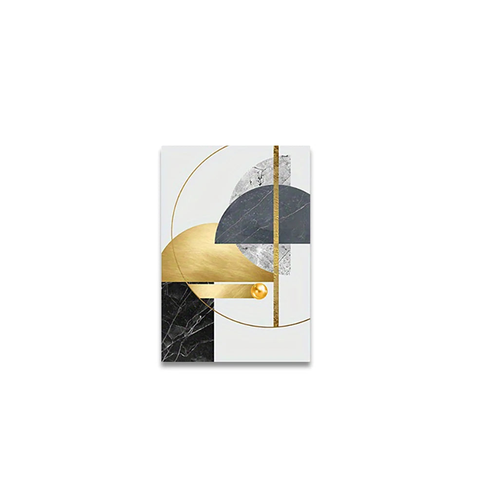 Golden Grey Abstract Geometric Wall Art Fine Art Canvas Prints - Modern Artworks For Apartment Living Room Dining Room Bedroom Art For Contemporary Interiors