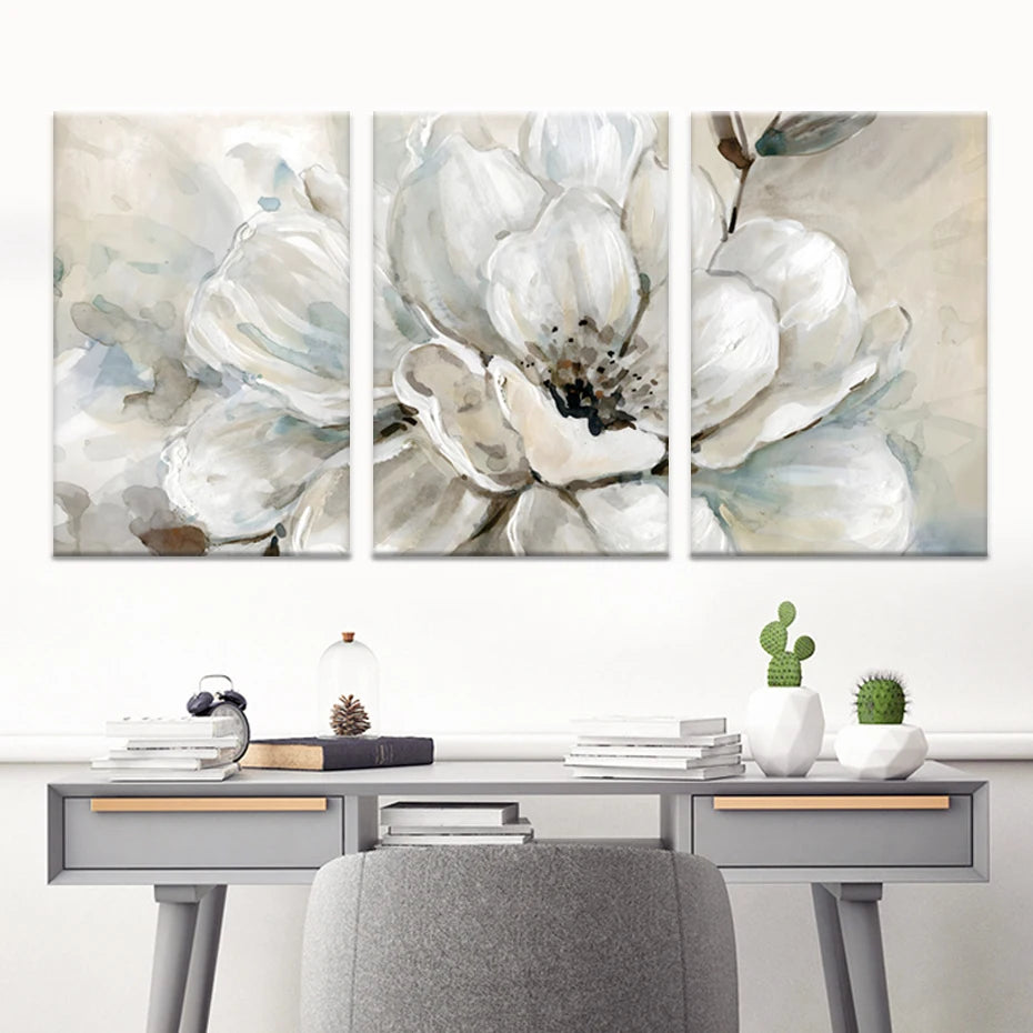 Set of 3Pcs Light Neutral Floral Abstract Wall Art Fine Art Canvas Print - Modern Botanical Art For Living Room Above The Sofa Art For Above The Bed