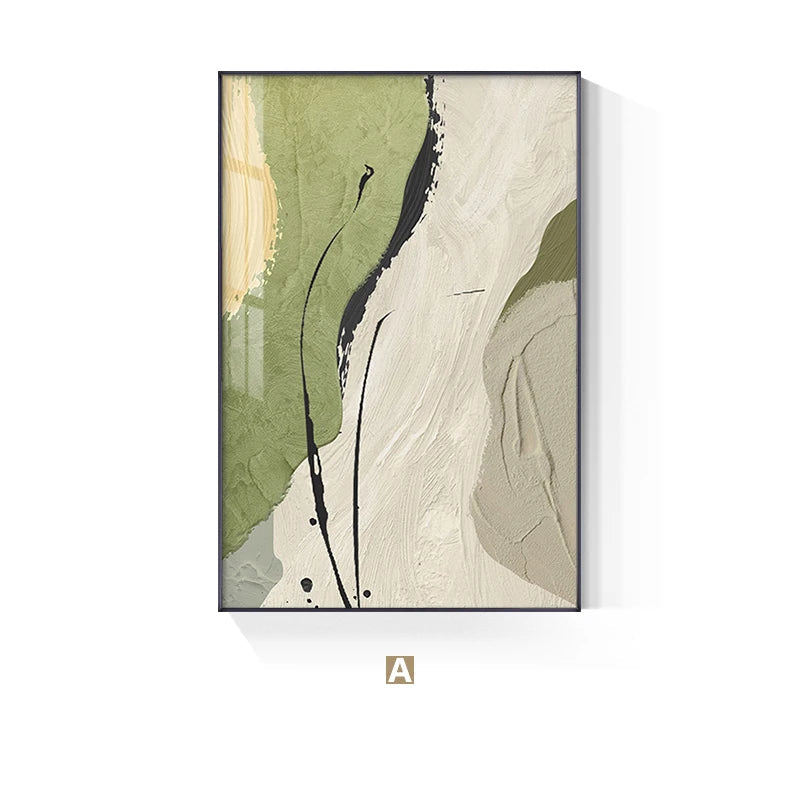 Nordic Abstract Beige Green Geomorphic Wall Art Fine Art Canvas Prints - Art For Modern Apartment Living Room Bedroom Art For Contemporary Interiors
