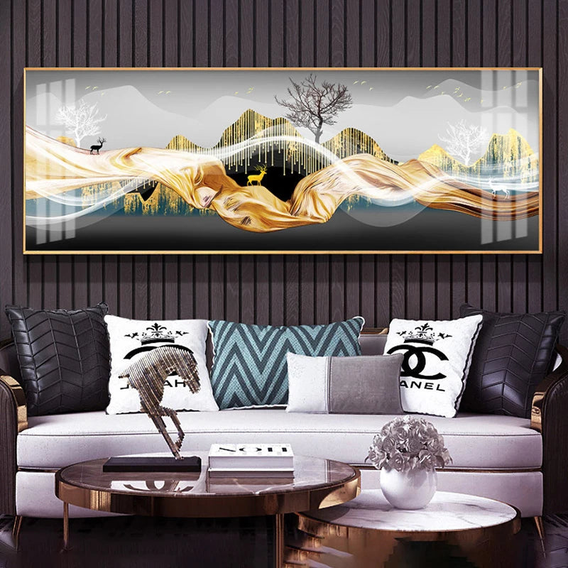 Modern Abstract Auspicious Feather Wall Art Fine Art Canvas Prints - Wide Format Pictures For Above The Bed Modern Art For Above The Sofa