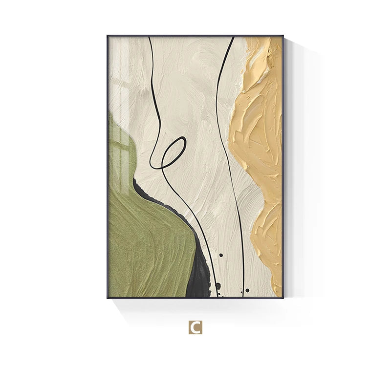 Nordic Abstract Beige Green Geomorphic Wall Art Fine Art Canvas Prints - Art For Modern Apartment Living Room Bedroom Art For Contemporary Interiors
