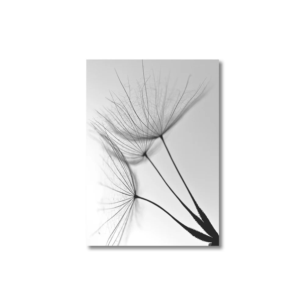 Black White Minimalist Dandelion Abstract Wall Art Fine Art Canvas Prints - Simple Lifestyle Art For Modern Apartment Living Room Dining Room Bedroom Art Decor