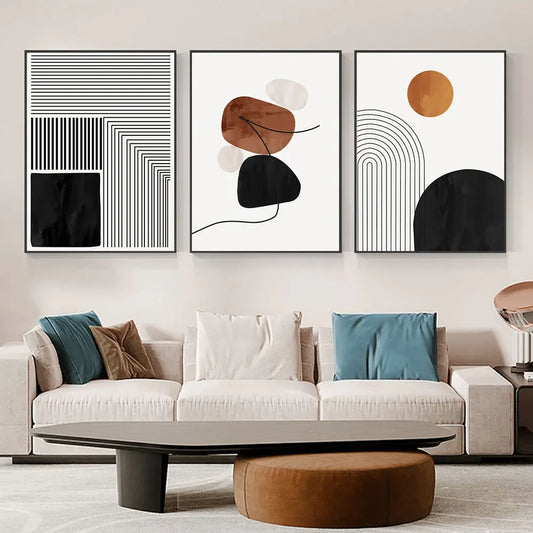 Set of 3 Pcs Modern Zen Abstract Minimalist Wall Art Fine Art Canvas Prints - Neutral Tone Artwork Pictures For Contemporary Apartment Living Room Home Office Art Decor