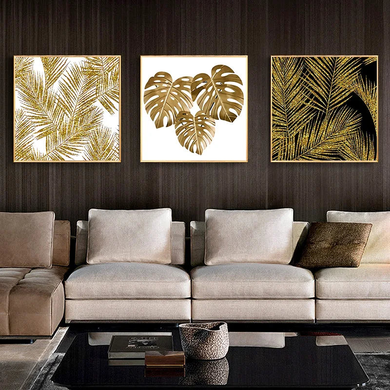 Modern Abstract Golden Spherical Square Format Wall Art Fine Art Canvas Prints - Modern Artworks For Living Room Dining Room Art For Contemporary Home Decor