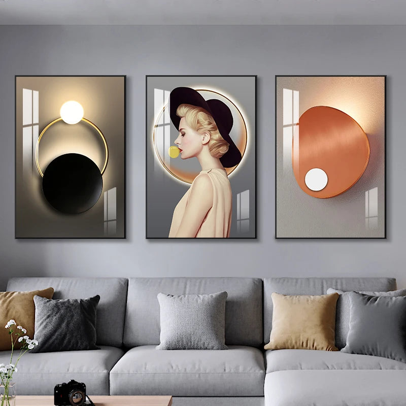 Set of 3Pcs Modern Aesthetics Abstract Geometry Wall Art Fine Art Canvas Prints - Triptych Artworks For Contemporary Apartment Living Room Bedroom Art Decor