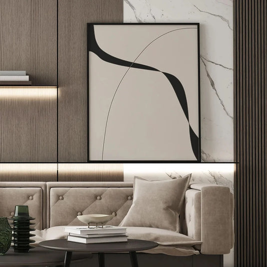 Modern Minimalist Black Beige Abstract Wall Art Fine Art Canvas Prints - Pictures For Living Room Above The Sofa Art For Bedroom Dining Room Wall Decor
