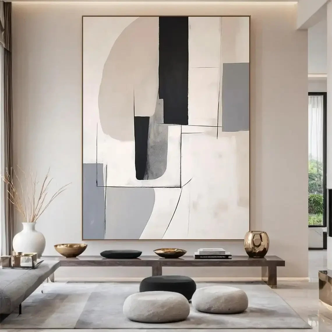Neutral Color Schemes Contemporary Abstract Minimalist Wall Art Fine Art Canvas Print - Modern Artwork For Living Room Foyer Dining Room Entranceway Art Decor