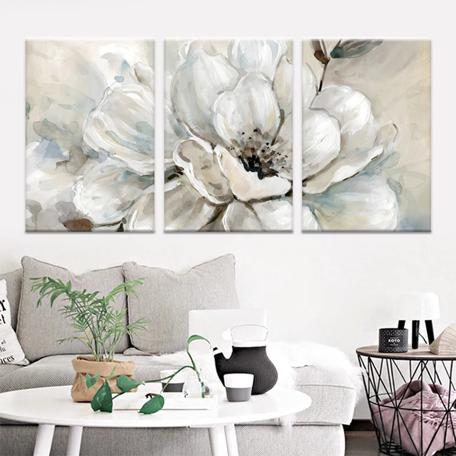 Set of 3Pcs Light Neutral Floral Abstract Wall Art Fine Art Canvas Print - Modern Botanical Art For Living Room Above The Sofa Art For Above The Bed