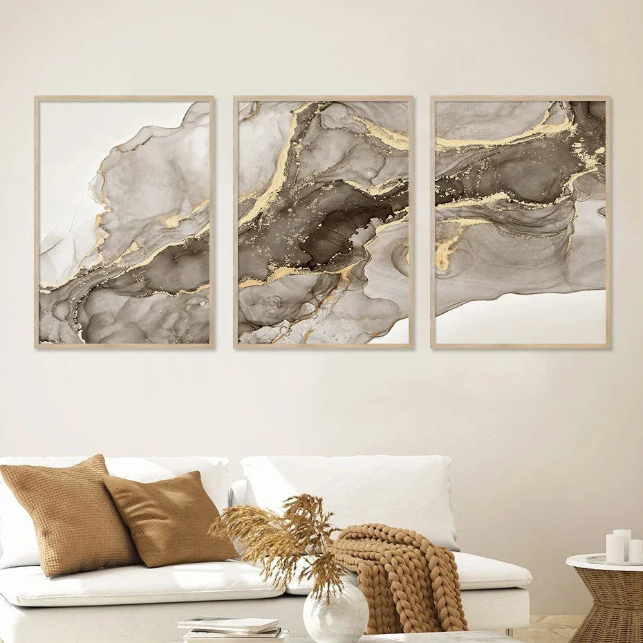 Black Beige Grey Abstract Marble Print Wall Art Fine Art Canvas Prints - Chic Abstract Art For Bedroom Living Room Dining Room Art For Modern Interiors