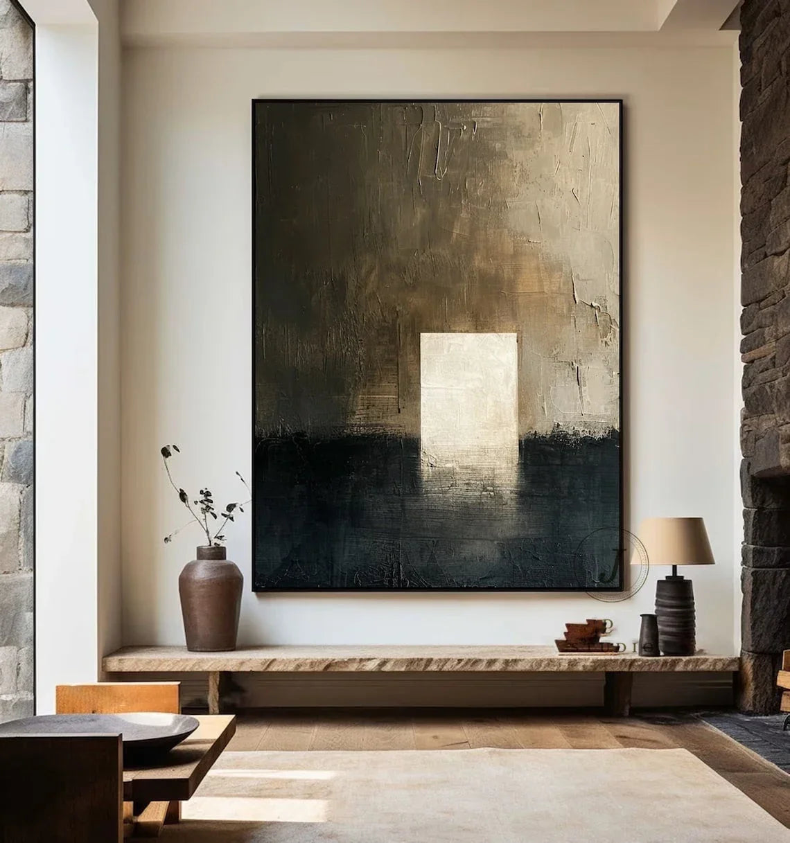 Neutral Color Schemes Contemporary Abstract Minimalist Wall Art Fine Art Canvas Print - Modern Artwork For Living Room Foyer Dining Room Entranceway Art Decor