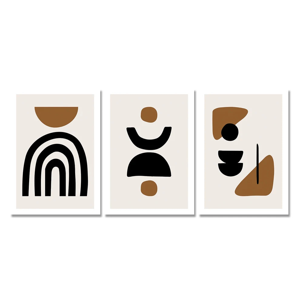 Set of 3Pcs Brown Black Beige Geometric Minimalist Wall Art Fine Art Canvas Prints - Pictures For Living Room Bedroom Dining Room Wall Decor For Simple Living