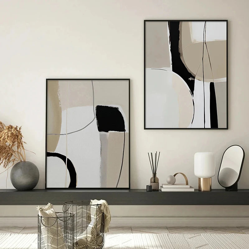 Neutral Colors Scandinavian Minimalist Wall Art Fine Art Canvas Prints - Nordic Abstract Pictures For Living Bedroom Dining Room Art For Modern Home Decor