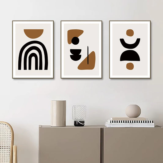 Set of 3Pcs Brown Black Beige Geometric Minimalist Wall Art Fine Art Canvas Prints - Pictures For Living Room Bedroom Dining Room Wall Decor For Simple Living