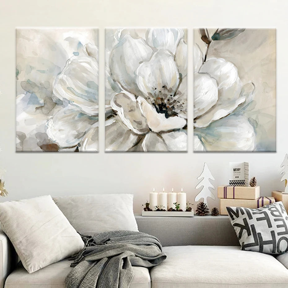 Set of 3Pcs Light Neutral Floral Abstract Wall Art Fine Art Canvas Print - Modern Botanical Art For Living Room Above The Sofa Art For Above The Bed