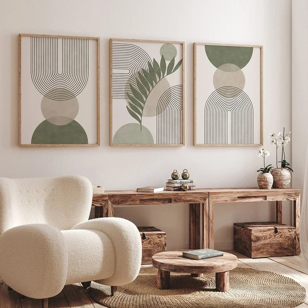 Set of 3Pcs Modern Minimalist Abstract Geometric Botanical Wall Art Fine Art Canvas Prints - Simple Pictures For Living Room Bedroom Dining Room Art For Modern Living