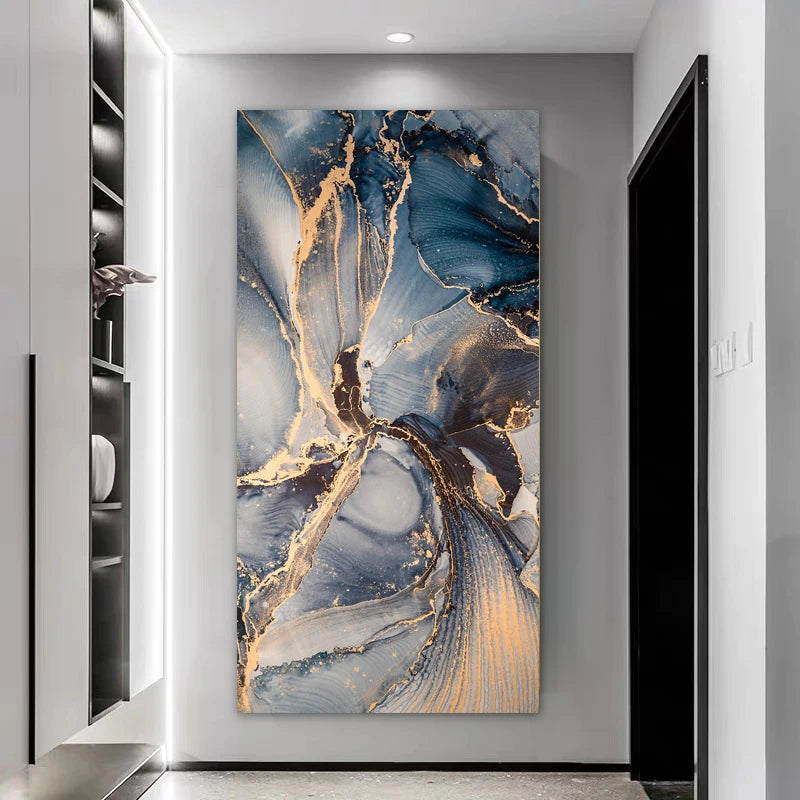 Set of 3 Pcs Abstract Blue Marble Print Wall Art Fine Art Canvas Prints - Modern Art For Living Room Foyer Dining Room Decor Art For Contemporary Interiors