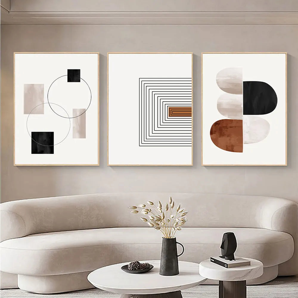 Set of 3 Pcs Modern Zen Abstract Minimalist Wall Art Fine Art Canvas Prints - Neutral Tone Artwork Pictures For Contemporary Apartment Living Room Home Office Art Decor